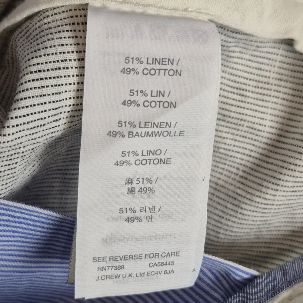 J.Crew Bowery Linen Cotton Pants Mens 34x32 Slim Fit White Black Pinstripe
